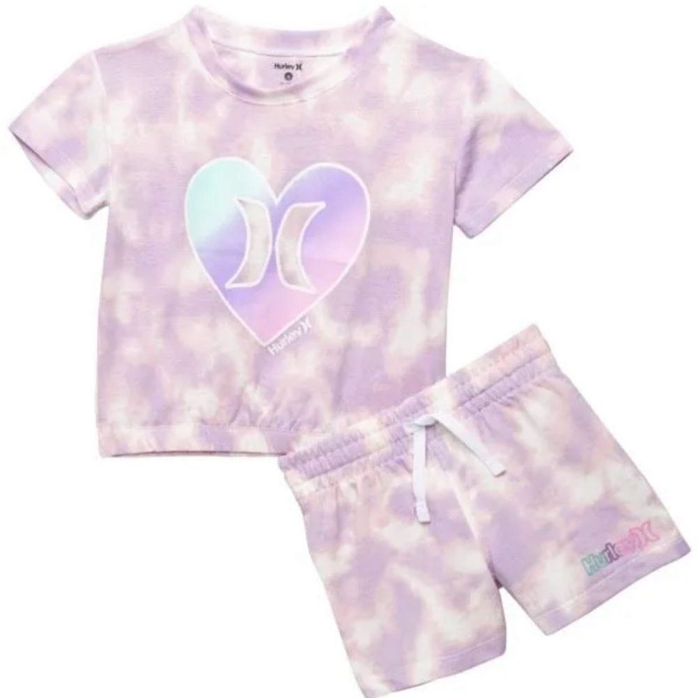 Hurley Girls Purple Tie Dye 2 Piece Shorts Set NWT